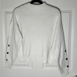 Nine West White Button-Sleeve Sweater